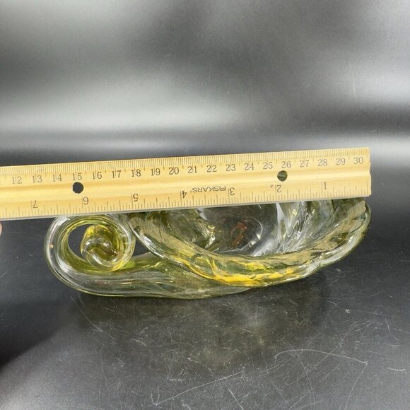 Vintage Sooner Glass Hand Made Green Swirls Dish Bowl Handmade Cornucopia Bowl - Picture 4 of 16